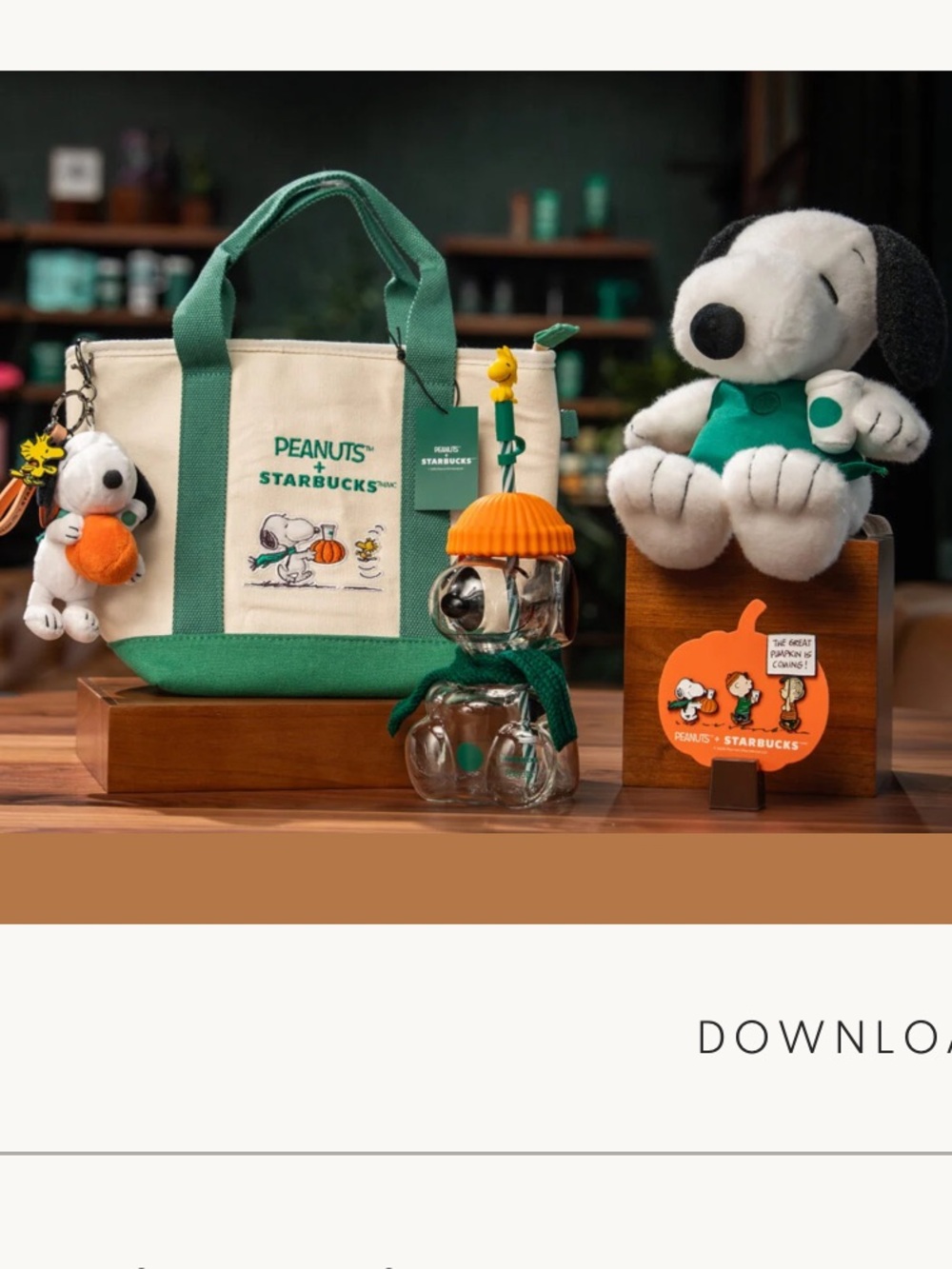 New Starbucks x Peanuts Great Pumpkin Exclusive Tote Glass Bear Bag Charm Bundle